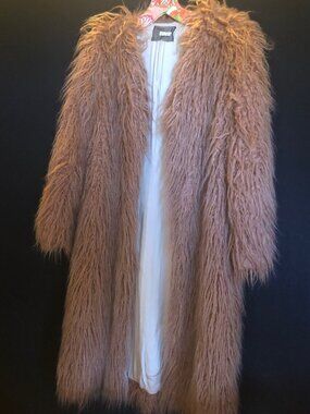 Reformation “Brixton” shaggy fuzzy faux Mongolian Fur Boho coat